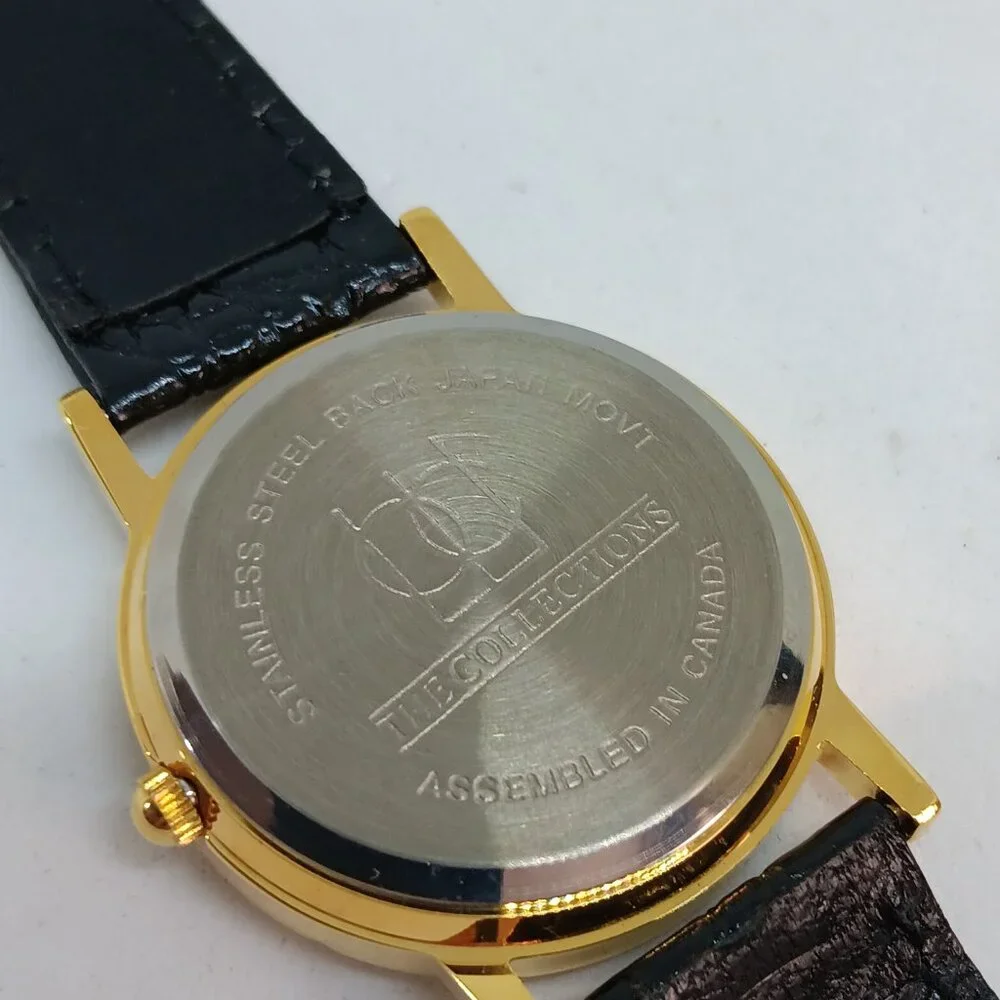 Greyhound 33mm Women's Gold Tone Black Leather Band Dog Watch